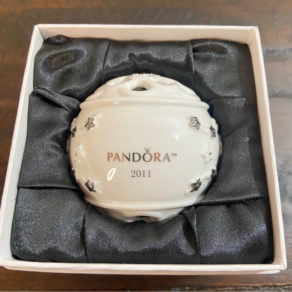 Pandora White Porcelain Snowball Christmas Tree Ornament 2011